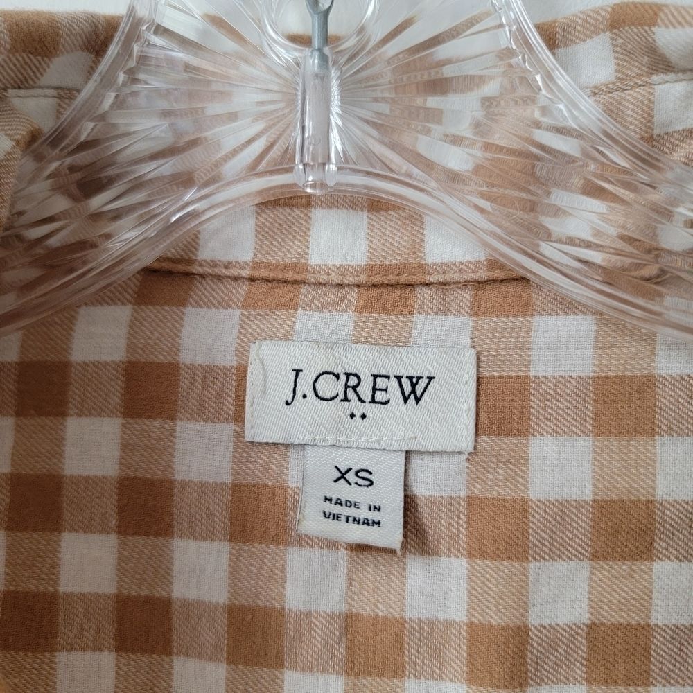 J. CREW Gingham Checked Camel White Long Sleeves Size X-Small - Picture 5 of 10